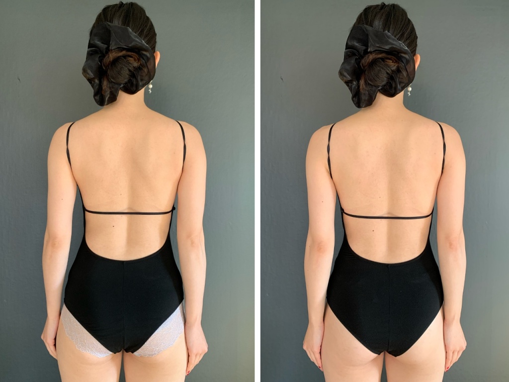 左：ノーマルショーツ 右：Tショーツ 着用