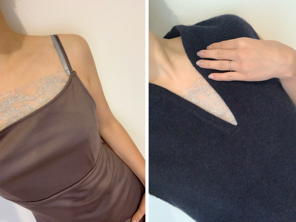 Jeanne Soft Square Lace Braを着用した場合の胸元