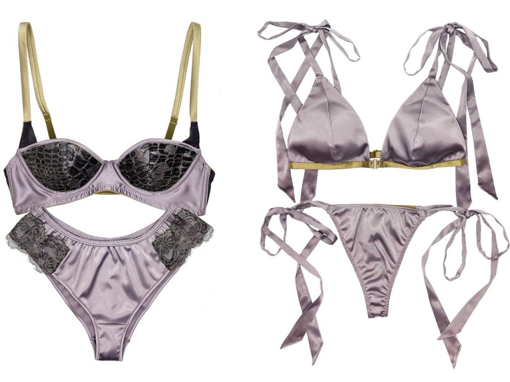左:Balconette Bra / Lace Boyleg -PURPLE RAIN- / 右:Bow Weekend Set -PURPLE RAIN-