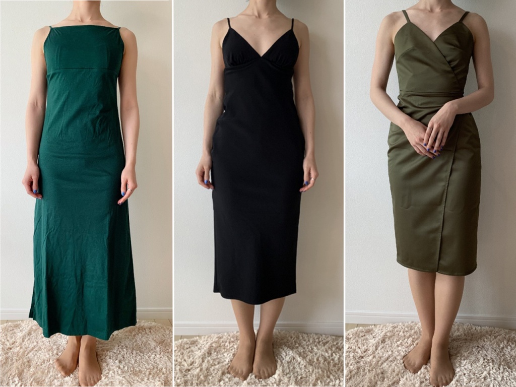 フィット感の違いで長さにも差が出るドレス