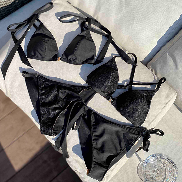 リボンが印象的なボウクルージングセットと、国産ウォッシャブルレースを使用したレースクルージングセット