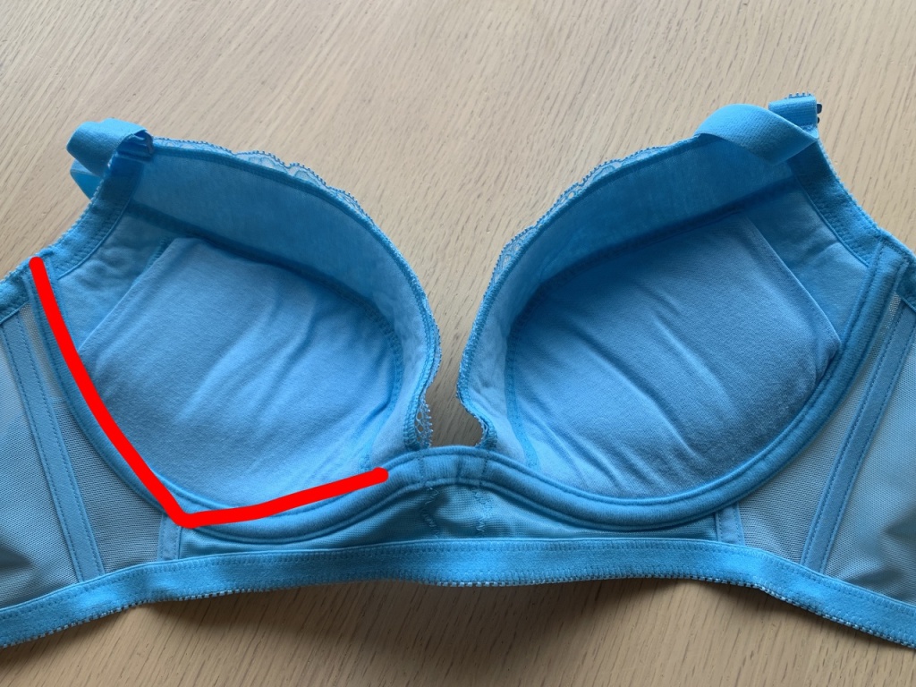 前中心が低く痛くなりにくいL字型ワイヤー