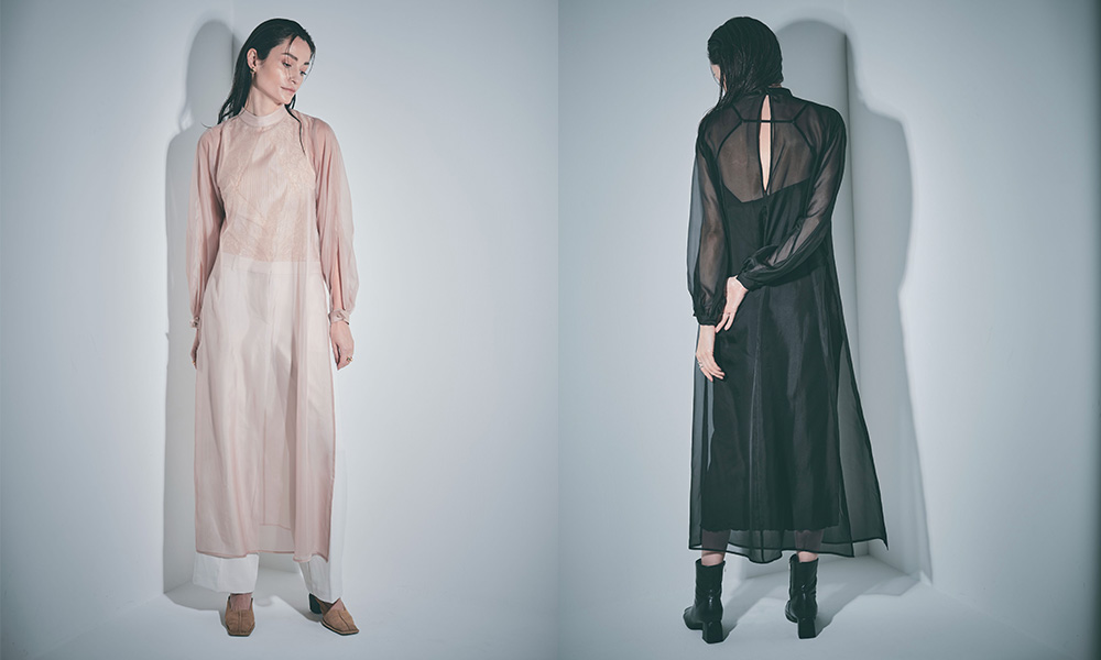 シアーワンピース　(ブラック、ピンクベージュ) 価格：16,830円（税込）