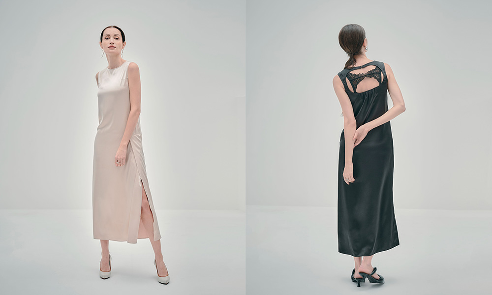 バックオープンワンピース（ブラック、アイボリー） 価格：17,930円（税込）